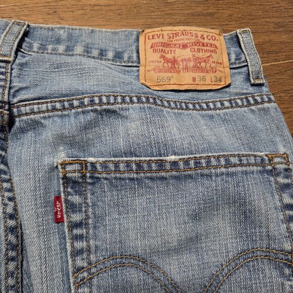 VTG Levis 569 Loose Straight Baggy Denim Y2K Jeans (36x32) 36x34 Distressed - Picture 6 of 9